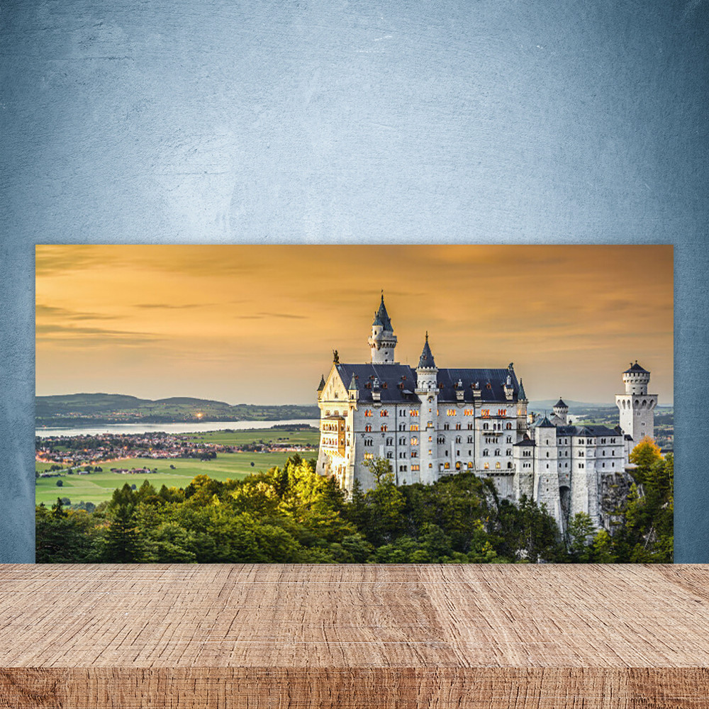 Crédence de cuisine en verre 100x50 cm motif château et paysage de campagne