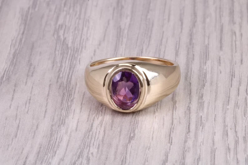 2Ct Oval Cut Lab-Created Amethyst Solitaire Engagement Ring 14K Yellow Gold Over - Image 4 of 4
