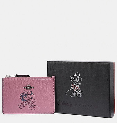 Coach X Disney Minnie Mouse Motif Mini Skinny ID Wallet Pink Gift