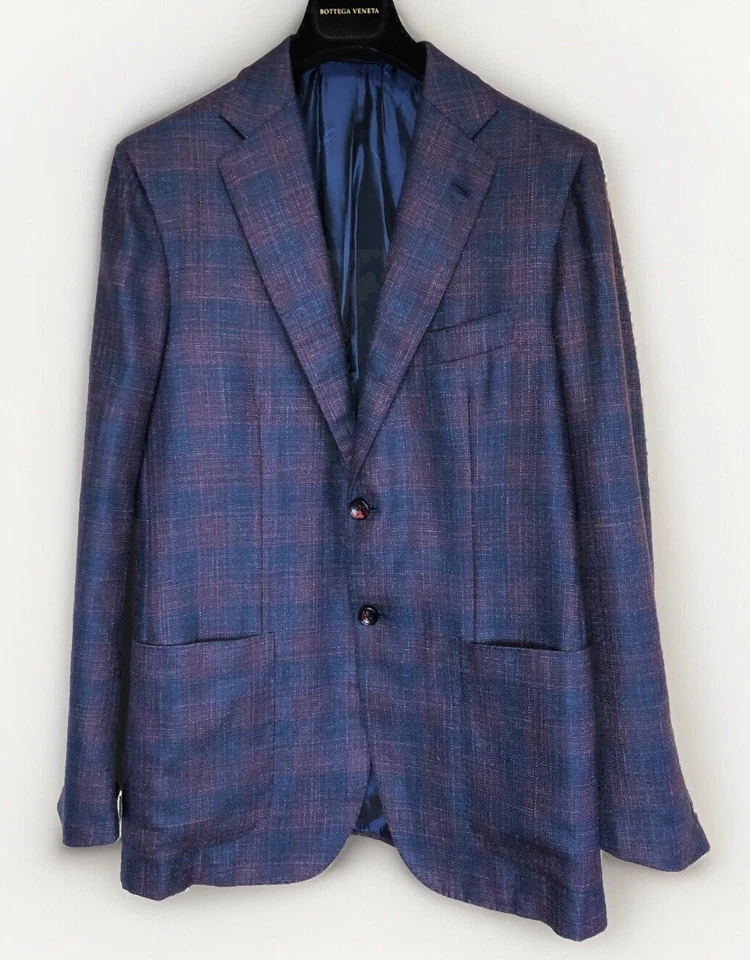 KITON Cashmere Silk & Linen Tweed Tartan Blazer Jacket Purple IT48/S RRP £7,750 - Image 2 of 4