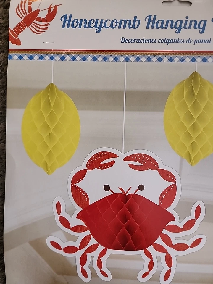 Decoraciones colgantes de panal cangrejo langosta 4 piezas 3 tamaños océano náutico Foto 2 de 4