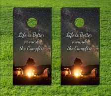 Camping Fire Tent Stars Life Decal Game Laminated Wrap Cornhole Board Toss Bag