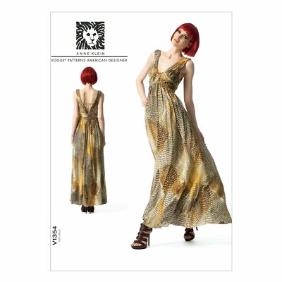Vogue V1354 Misses Lined Dress with Draped Front Pattern Size 6-14 or 14-22