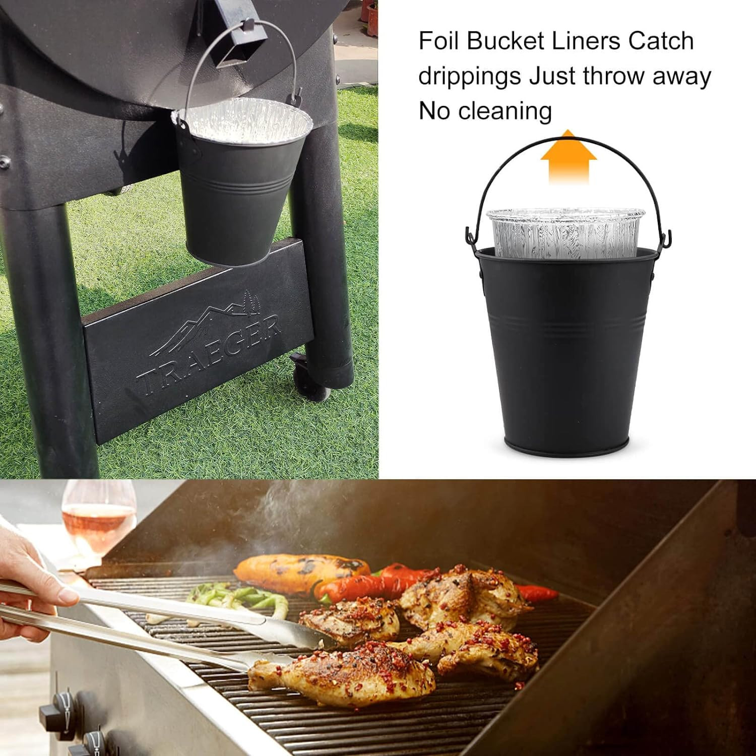 Drip Grease Bucket & Liners for Traeger 20/22/34 Series, Pit Boss, Camp