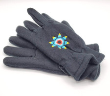 Black Womens Winter Gloves Graphic Design Fuzzy Warm