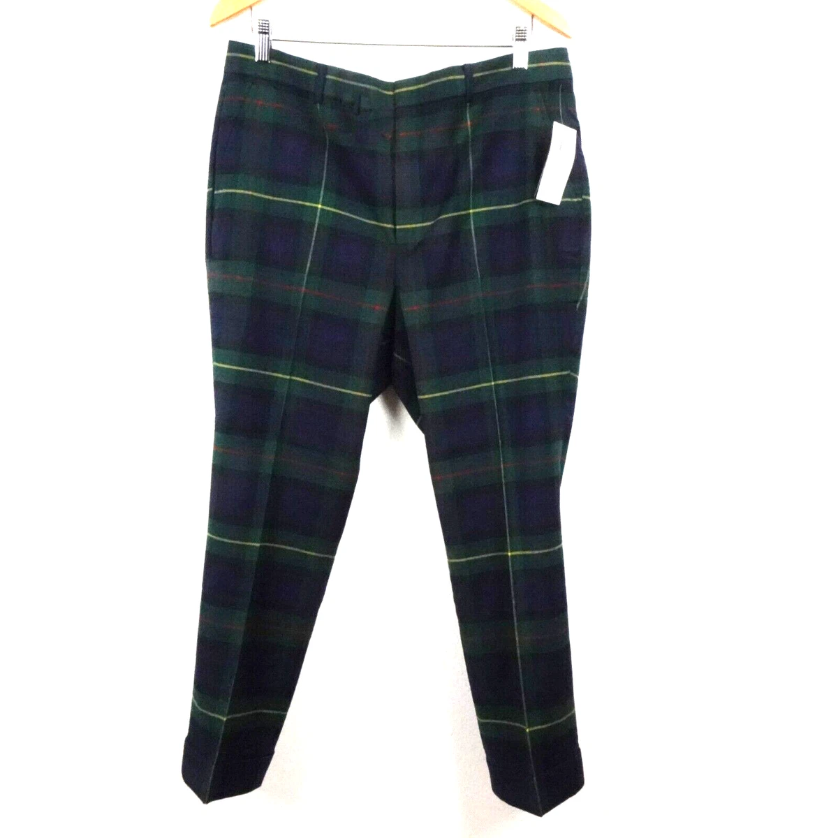 Ralph Lauren Tartan Plaid Pants Petite Women's Size 14P Green Blue