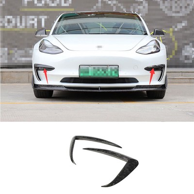 Forged Carbon Fiber Front Fog Light Strip Spoiler Trim For Tesla Model 3 2017-22