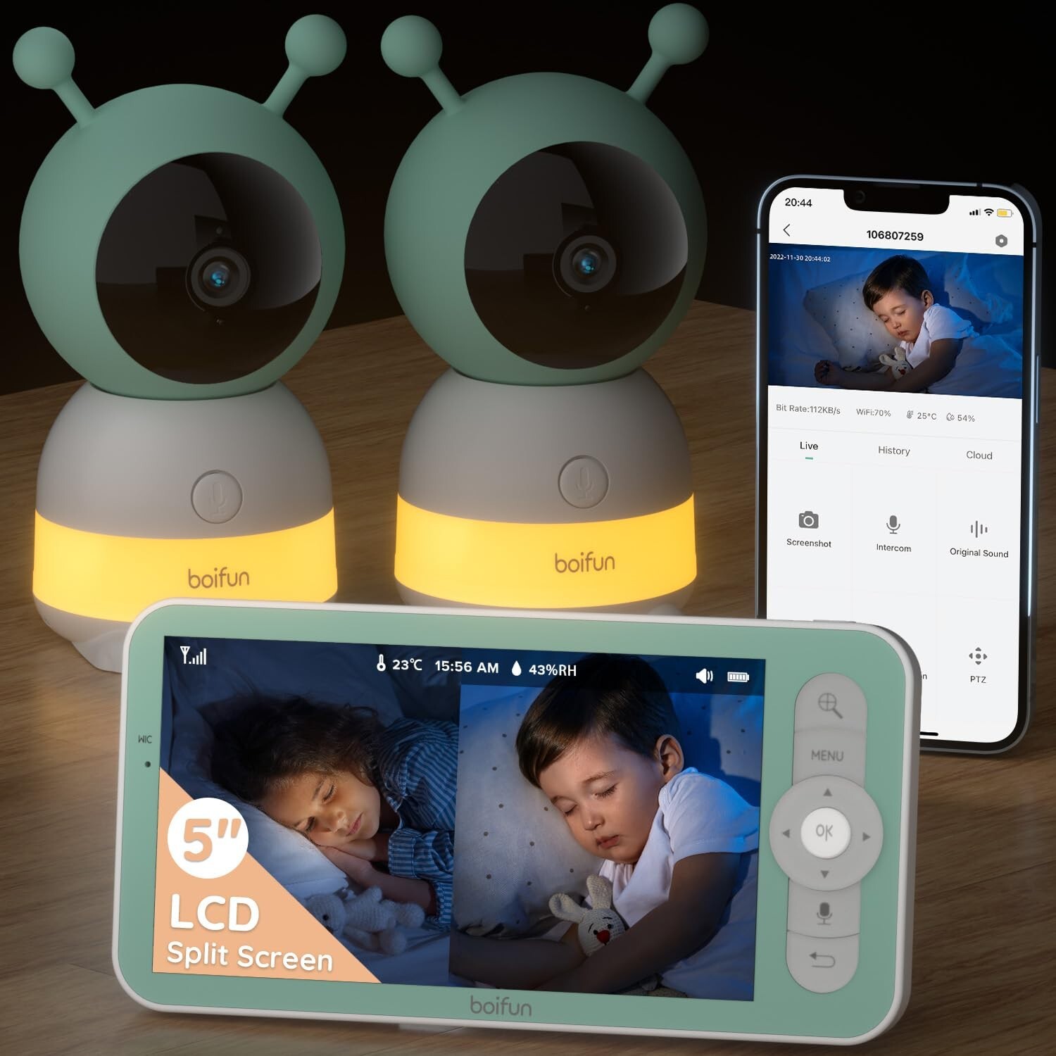 5-Inch Smart Baby Monitor with 2K Video, Split-Screen & Temp/Humidity Sensor-image