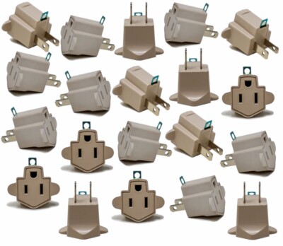 20 Pack 3 to 2 prong AC Polarized Grounding Power Plug Adapter ETL RATED BEIGE
