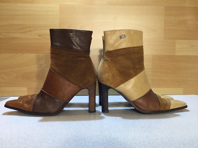 2x Buffalo Leder Stiefeletten, Gr: 37, beige braun, #Sch-43