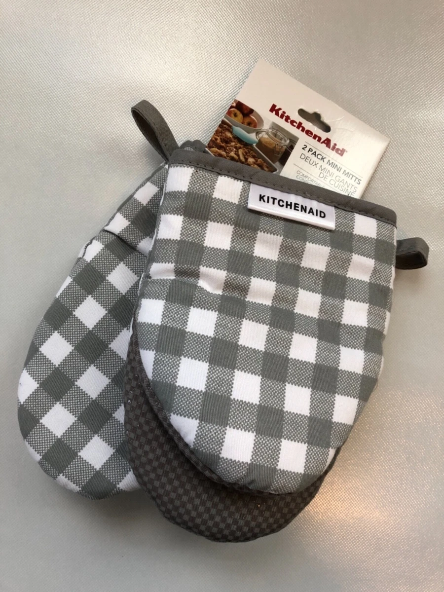 New 2 Pack Mini Mitt KitchenAid Gray Short Oven Mitts