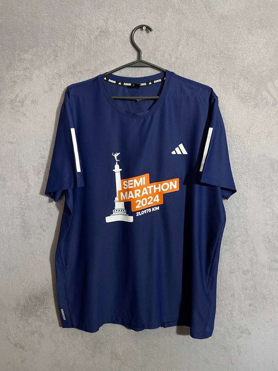 Camiseta Running Marahton Camisa Azul Adidas Camiseta Poliéster Hombres Talla L
