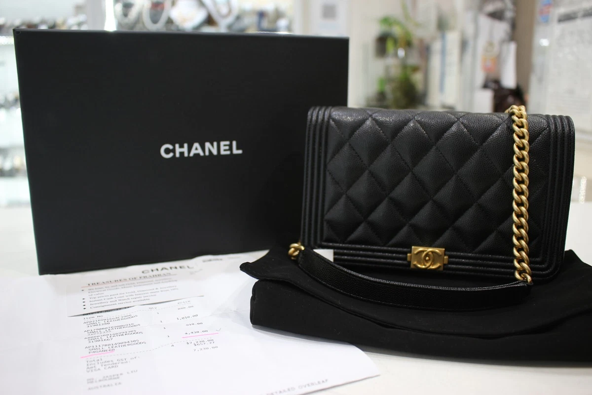 Chanel, Calfskin So Black Boy Wallet on Chain