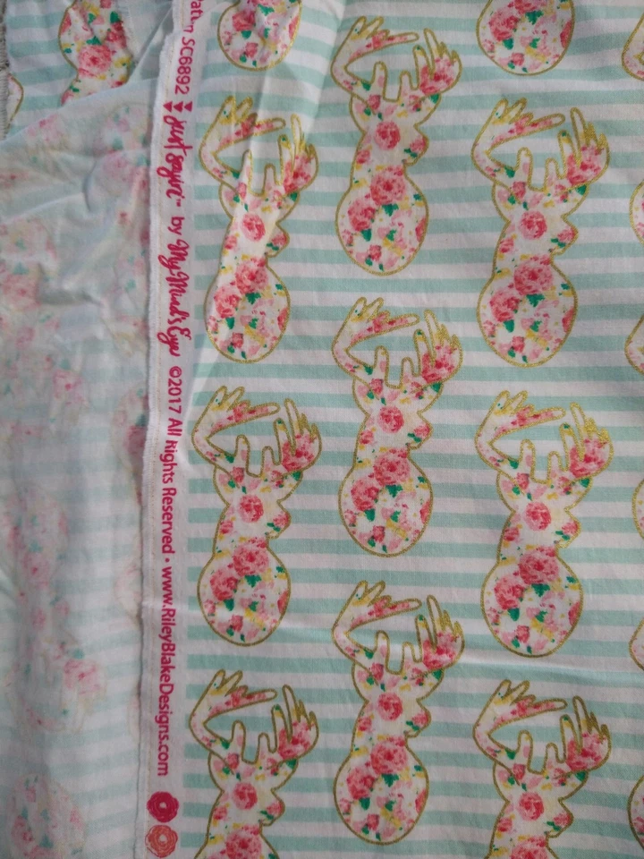 Tela de algodón Riley Blake Just Sayin ciervo menta floral brillante SC6892 BTHY 18x44" Foto 3 de 3