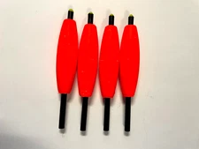 4pk. Red Slip Bobbers, 2.50 inch Size Cigar Float 4" Hard Stems Panfish Crappie