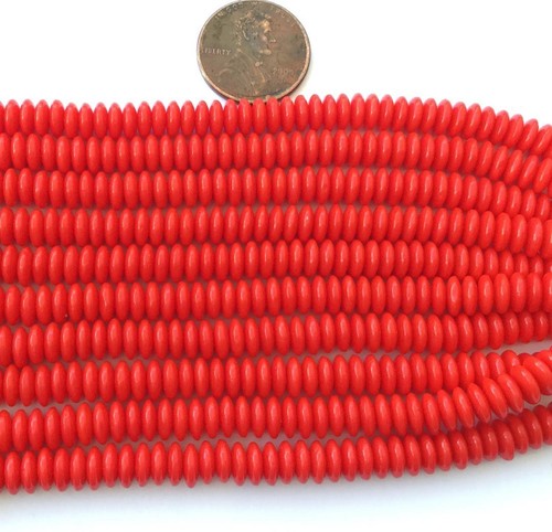 Filo di perle commerciali a forma di disco rosso vetro boemo ceco 6 mm - Foto 7 di 9