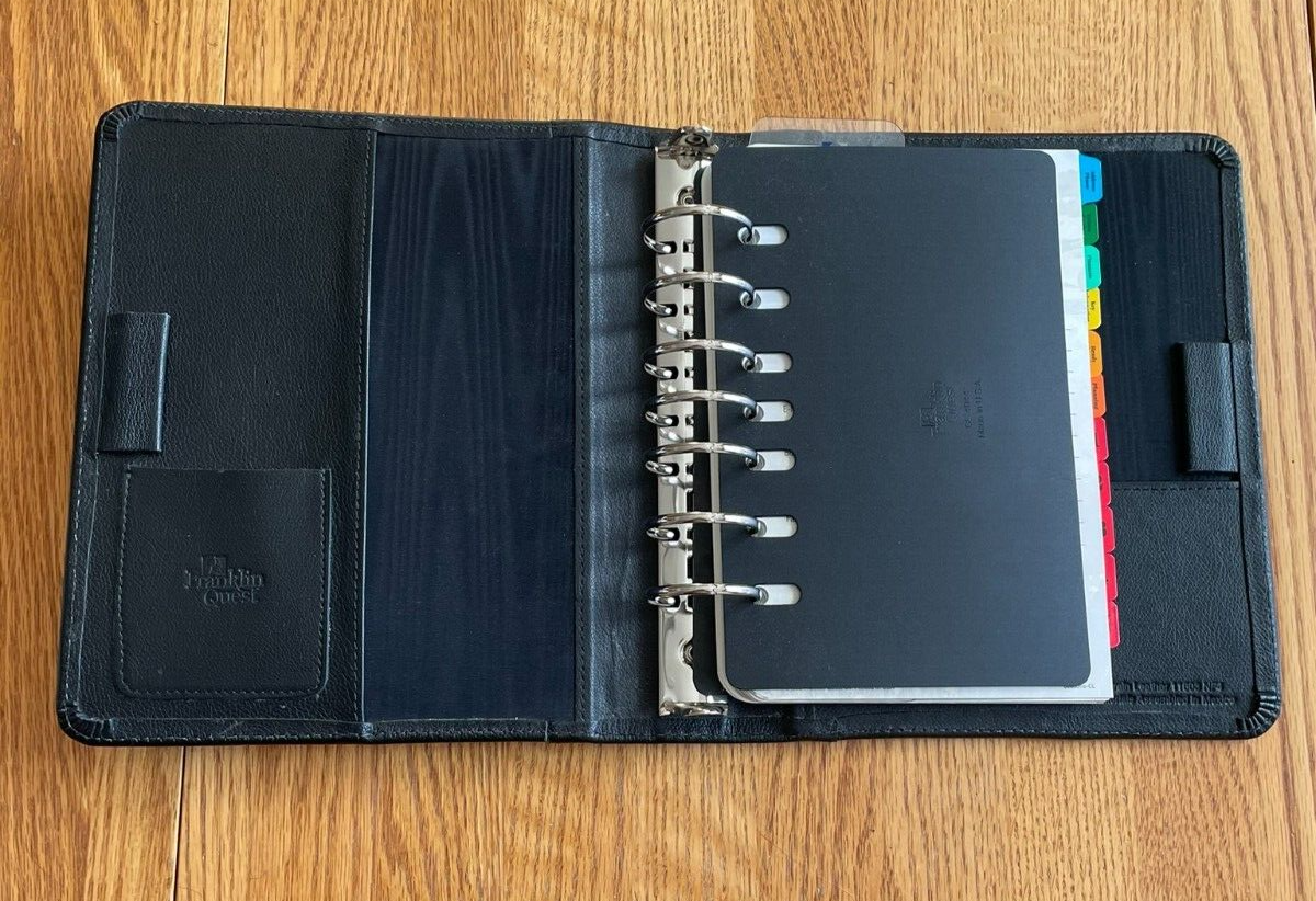 Franklin quest planner black leather 8 5 x 5 5 inch pages ebay