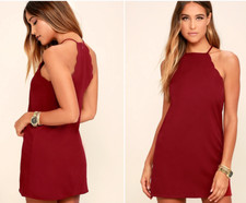Lulus Endlessly Endearing Halter Scalloped Edge Mini Dress Wine Red Size Large