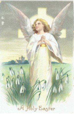 A Holy Easter Angel Cross Wings Lily Of The Valley Postcard