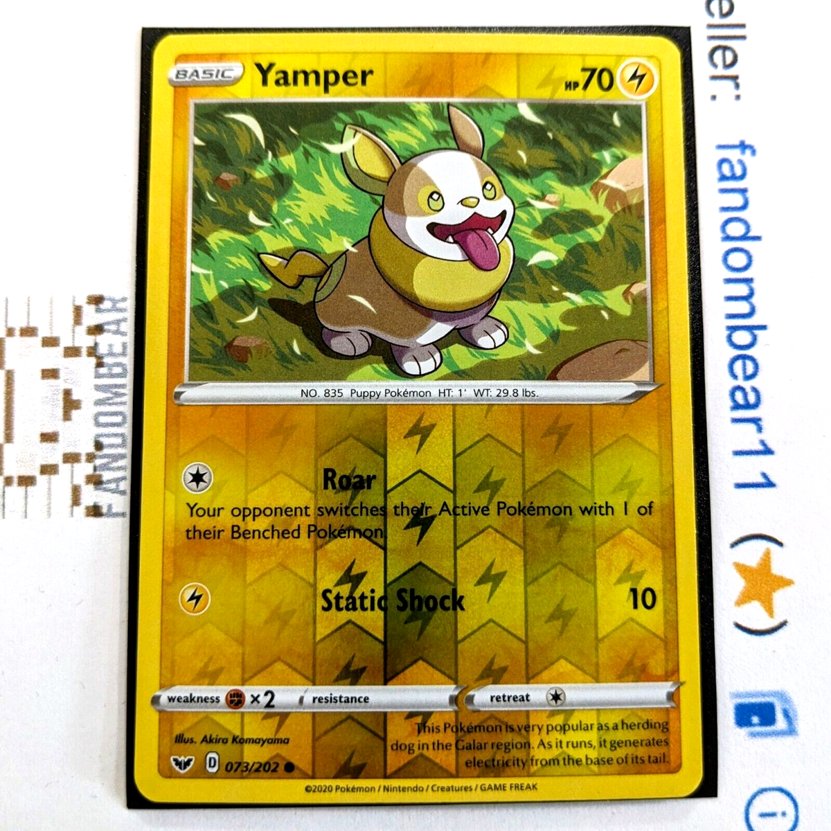 Yamper REVERSE HOLO card 073/202 Sword & Shield Base Set 2020
