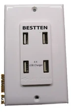 4 USB Ports Outlet Charger 4.2 amps In-Wall Charger  With Wall Plate White