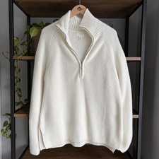 H&M Jumper M 12 14 Ivory Half Zip Ribbed Longline Oversized Hardly Worn