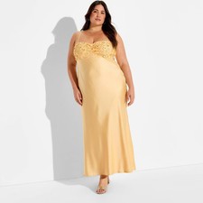Women Maxi Sequin Satin Empire Waist Dress - Wild Fable™ Light Yellow