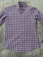 Hugo Boss Mens 15.5 Slim Fit Button Down Shirt Purple Long Sleeve 39