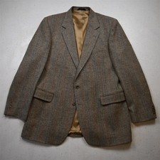 Vtg USA Made 44L Tan Brown 100% Wool Tweed Mens Blazer Suit Jacket Sport Coat