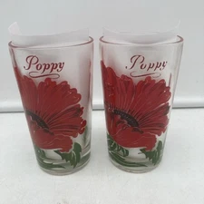 Vintage Set of 2 Boscul POPPY Peanut Butter Glass Tumblers Floral