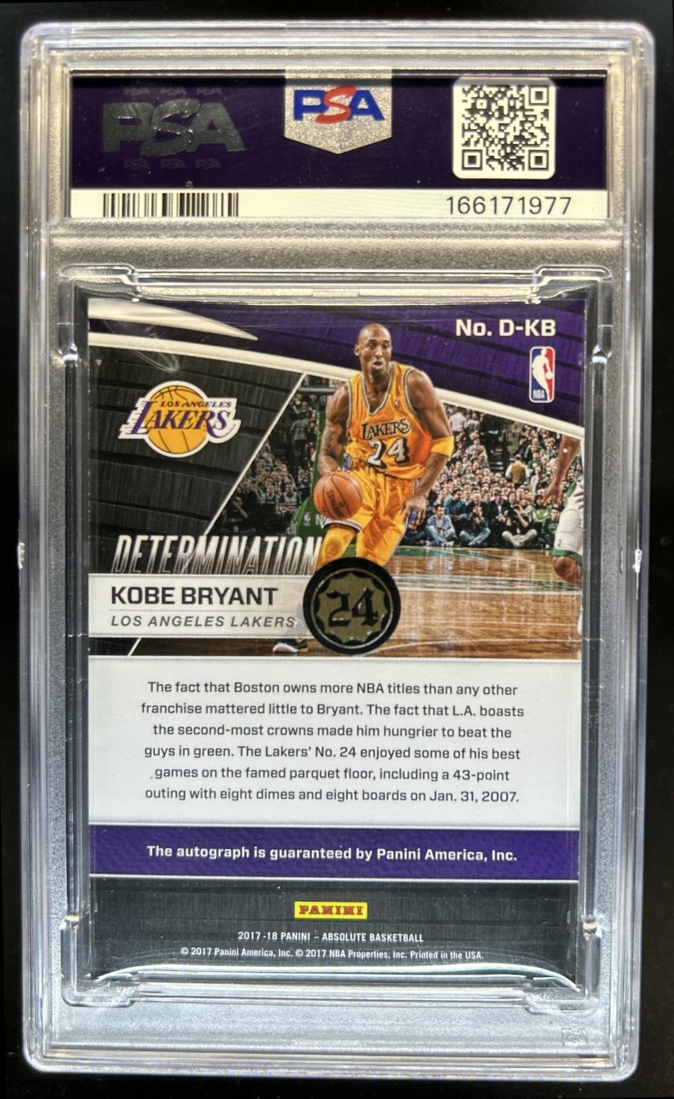 2017-18 Panini Absolute Kobe Bryant Determination Auto Jersey # #24/25 PSA 7 view 2