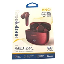 NIB Brookstone Silent Studio Earbuds Active Noise Cancelling Wireless Maroon