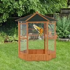 New 69 Large Wooden Bird Aviary Hexagonal Outdoor Aviary Flight Bird Cage w/Cov
