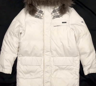 BURBERRY BLACK LABEL Down Jacket Nova Check White Fox Fur Size M