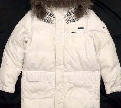 BURBERRY BLACK LABEL コート L ホワイト BURBERRY BLACK LABEL Down Jacket Nova Check White Fox Fur Size M