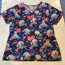 Disney Womens Medium Scrub Top Eeyore Purple Short Sleeve Nurse Shirt Medical