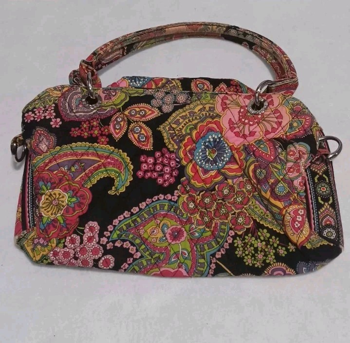 Vera Bradley Quilted Handbag Purse Vibrant Multicolored Paisleys 5 Pockets