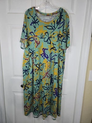 logo by lori goldstein 1x Colorful Floral Abstract Short Sleeve Midi Dress w/... - Image 1 of 4