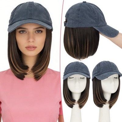 Instant Style 6'' Straight Cap Wig Adjustable Baseball Hat with Attached Hair Wig