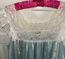 Vintage Christian Dior Pale Teal Nightgown W/ Ivory Lace  Ribbon-Size Small