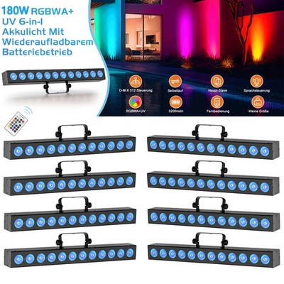 8X 180W RGB 12LED Strobe WallWasher Licht Bar DMX Akku Bühnenlicht DJ Partylicht