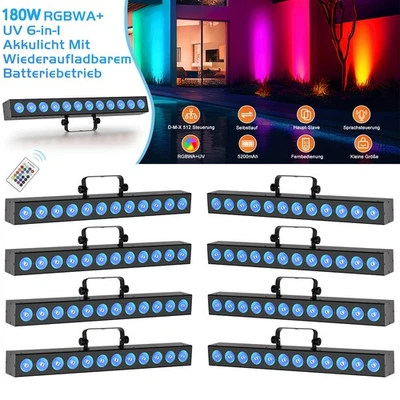 8X 180W RGB 12LED Strobe WallWasher Licht Bar DMX Akku Bühnenlicht DJ Partylicht - Bild 1 von 4