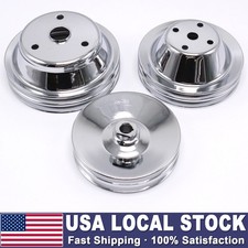 2 Groove Chrome Steel Long Water Pump Pulley Kit For Sbc Small Block Chevy Us