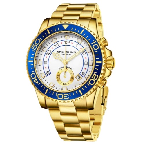 Stuhrling 3966 4 Sport Quartz Chronographe Date Bleu Montre Hommes - Photo 1 sur 3