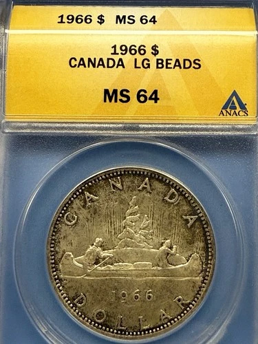 1966 Canada Silver Dollar 'Large Beads' ANACS MS64