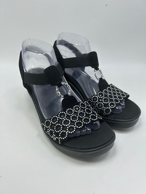 Skechers Cali Rumble On Queen B2 Women`s Sandals Size 7 Black Silver Luxe Foam