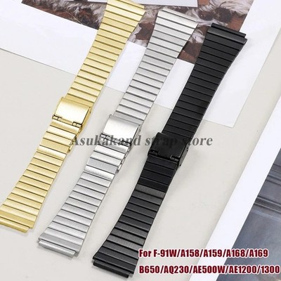 Stainless Steel Watchband 18mm 20mm For F-91W/A158/A159/A168/A169/B650/AQ230/AE5