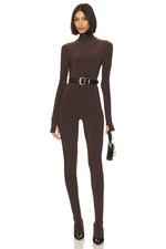Norma Kamali Slim Fit Turtle Catsuit With Footsie brown size S NWT $160msrp