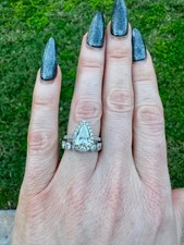 14K White Gold Pear Cut Diamond Engagement Ring  Wedding Band Set