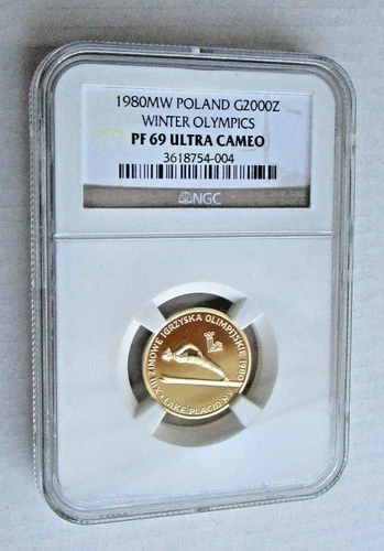 1980 POLAND 2000zl ~ 1/4 OZ GOLD NGC PF 69 w/SKI JUMBER WINTER SPORT POLISH COIN
